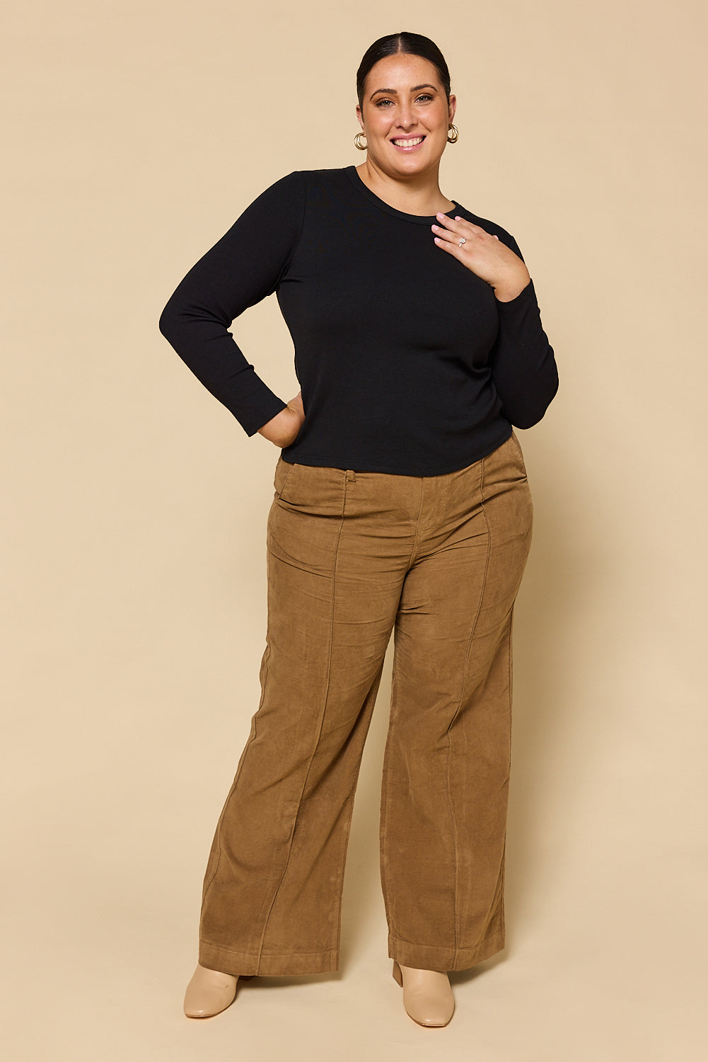 Adrift Wide Leg Brushed Cotton Pant in Camel