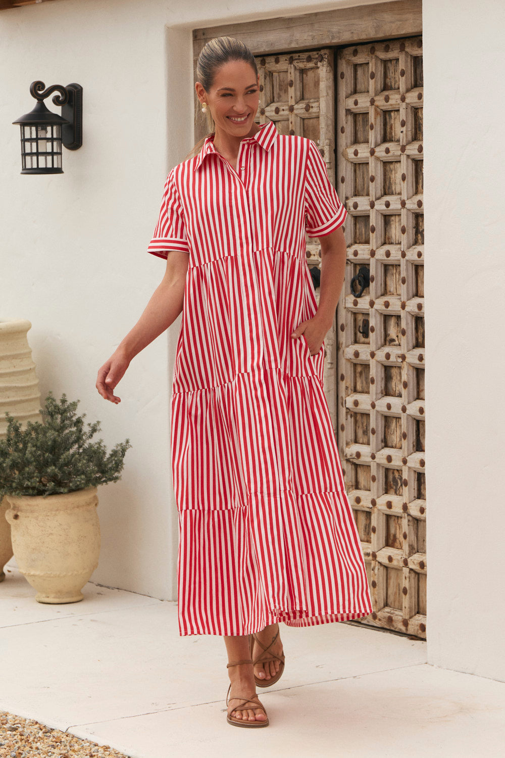 Winslow Button-Through Dress in Red Stripe