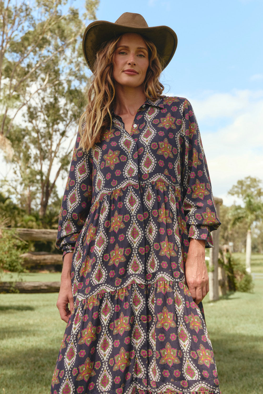 Winslow Button Through Dress in Veloura, Maxi Dress - Adrift Clothing