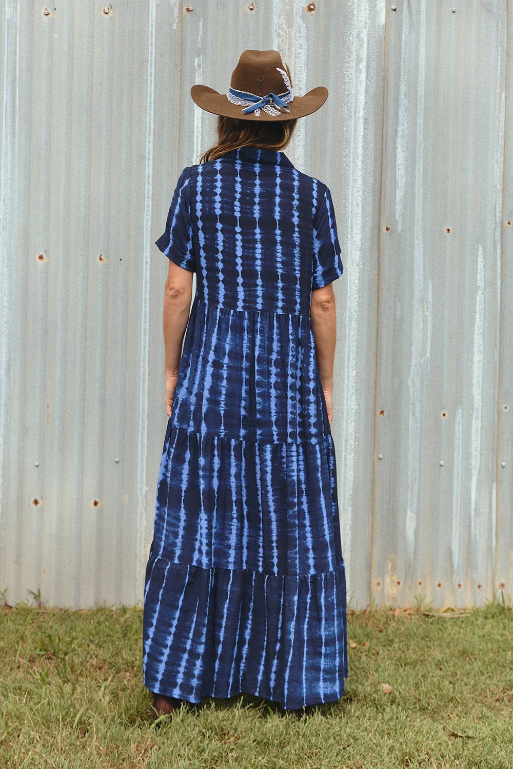 Winslow Collared Dress in Shibori Tide, Maxi Dress - Adrift Clothing