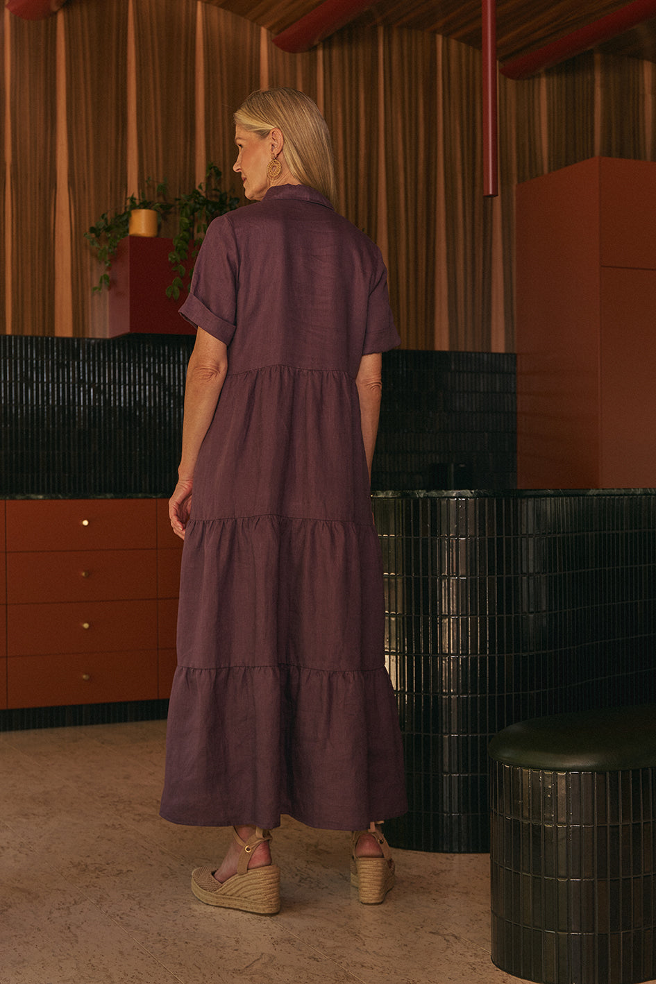 Winslow Linen Button Through Dress in Merlot