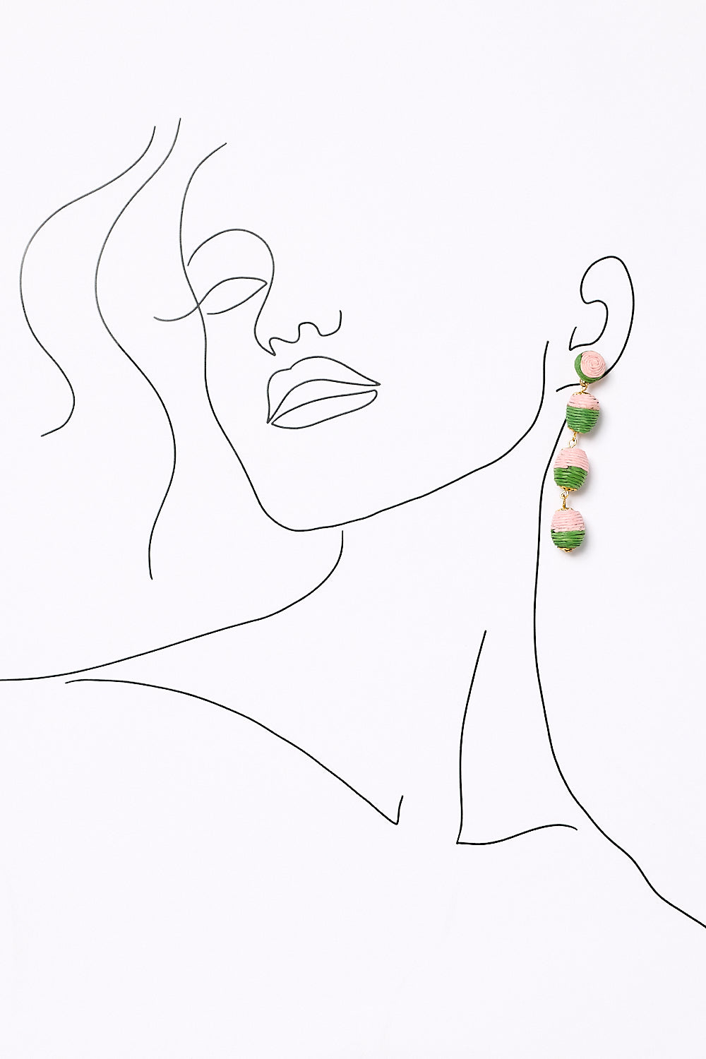 Woven Ball Drop Gradient Earrings in Pink and Green