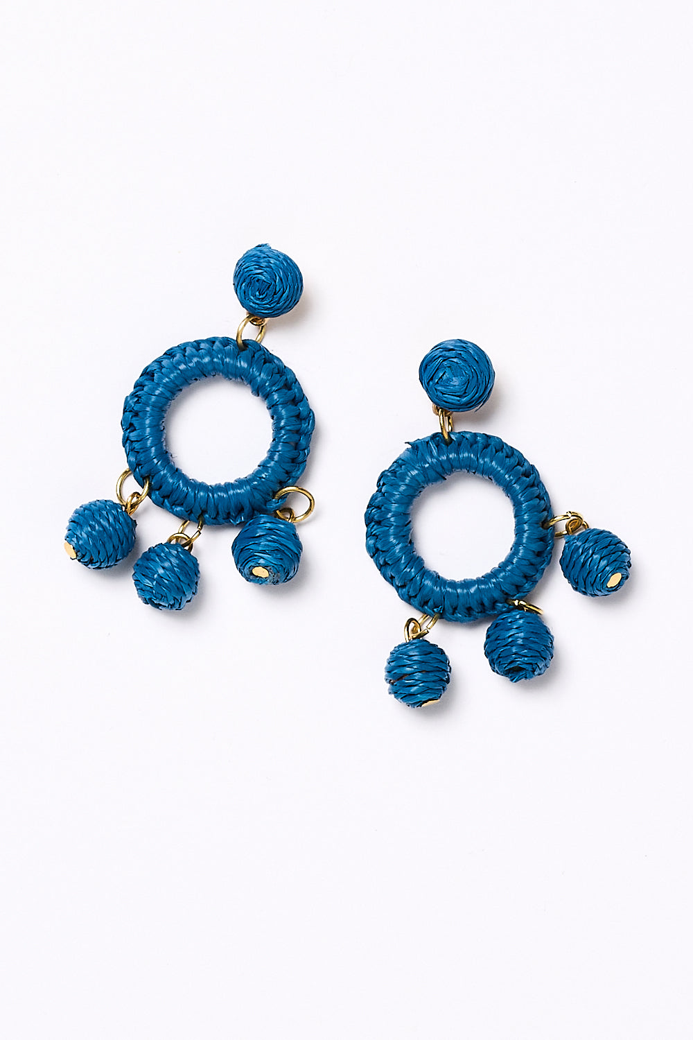 Woven Circle Ball Drop Earrings in Cobalt