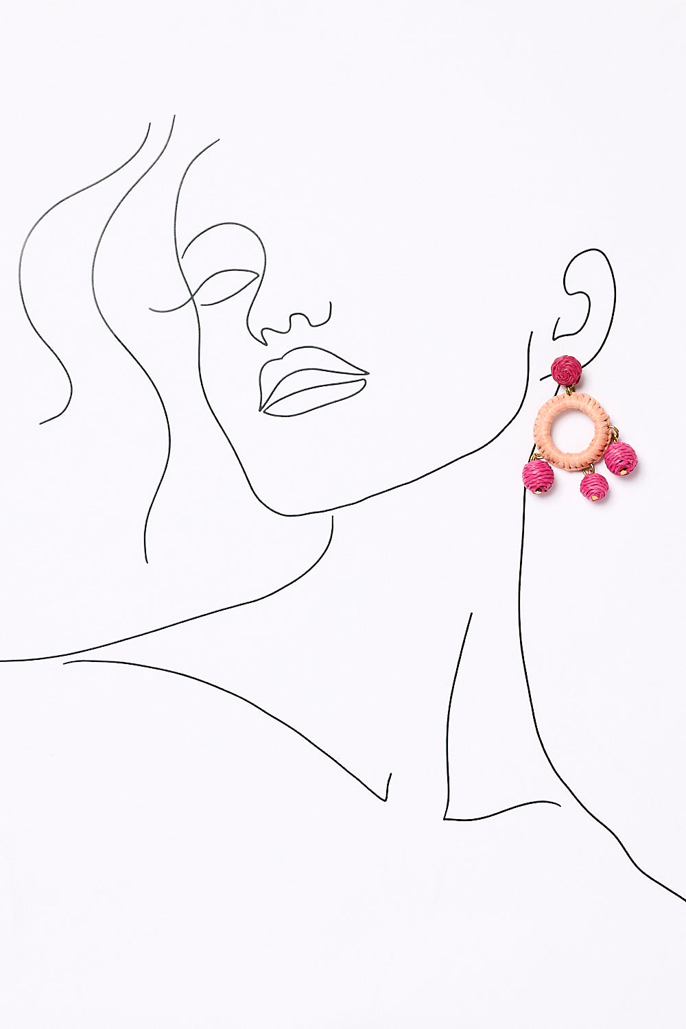 Woven Circle Ball Drop Earrings in Peach and Hot Pink