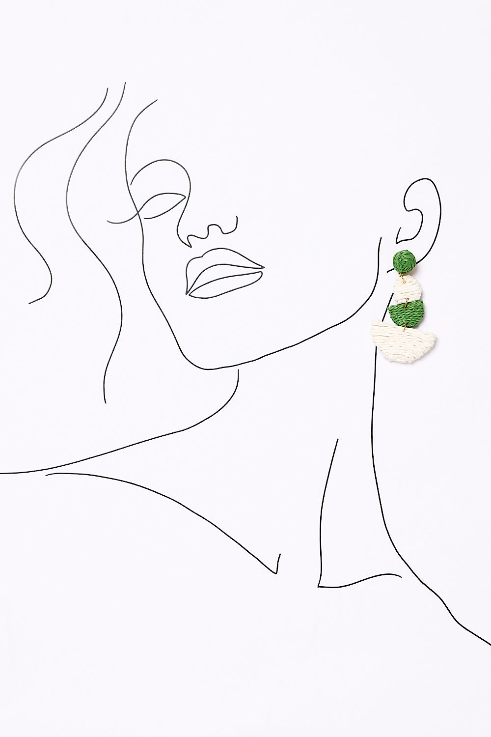 Woven Contrast Tiered Earrings in Green and White