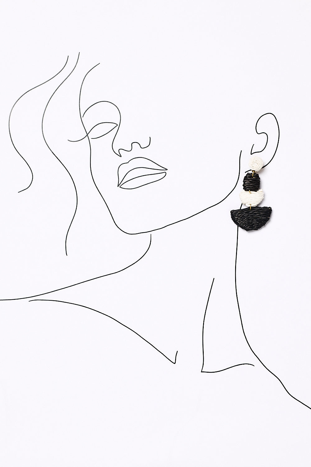 Woven Contrast Tiered Earrings in Black and White