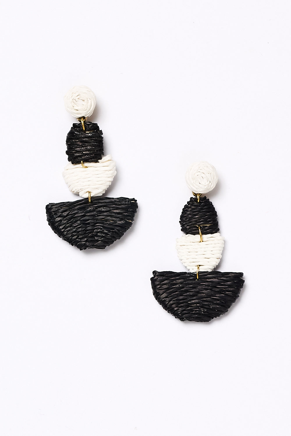 Woven Contrast Tiered Earrings in Black and White