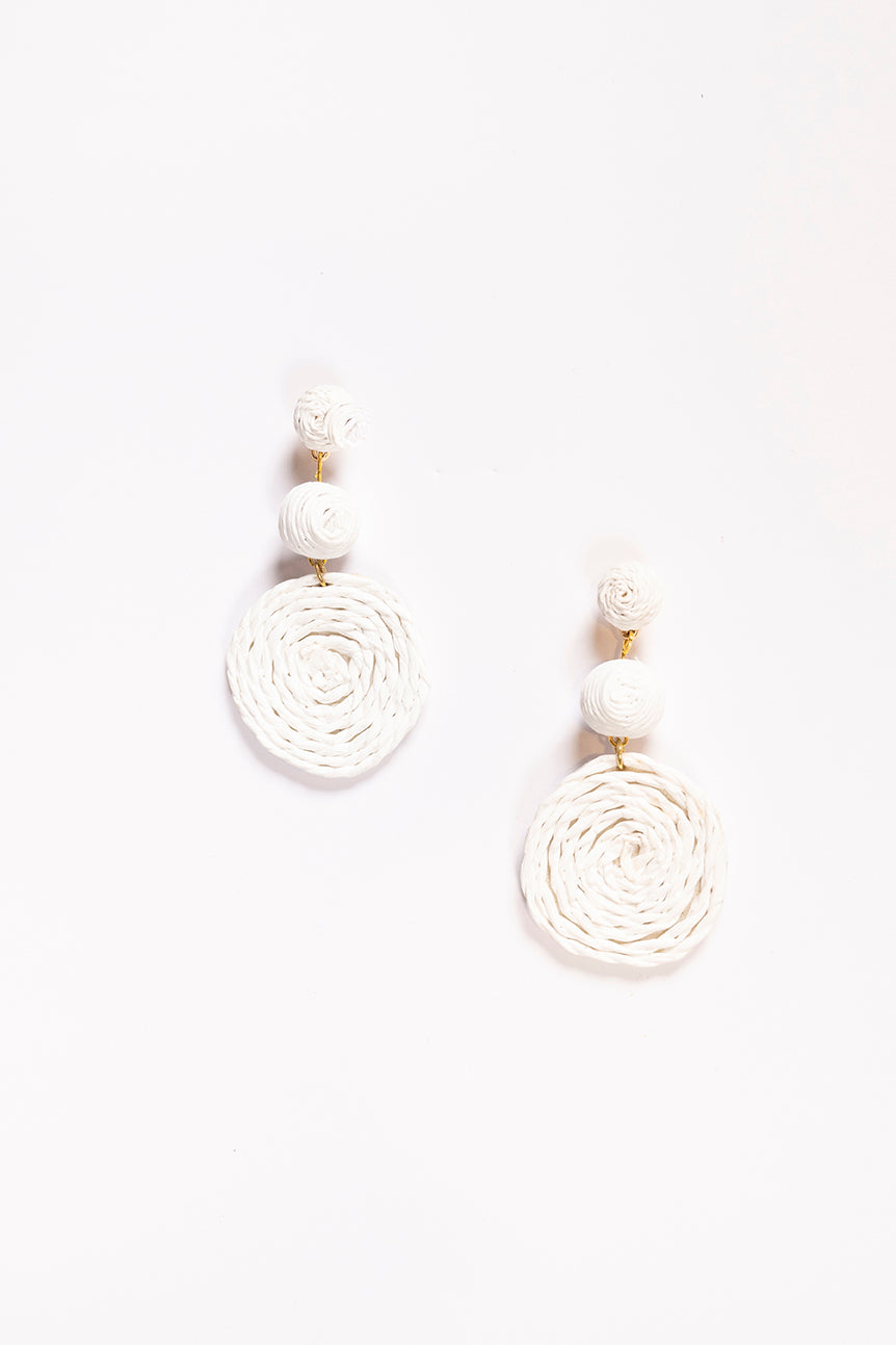 Woven Triple Circle Drop Earrings in White