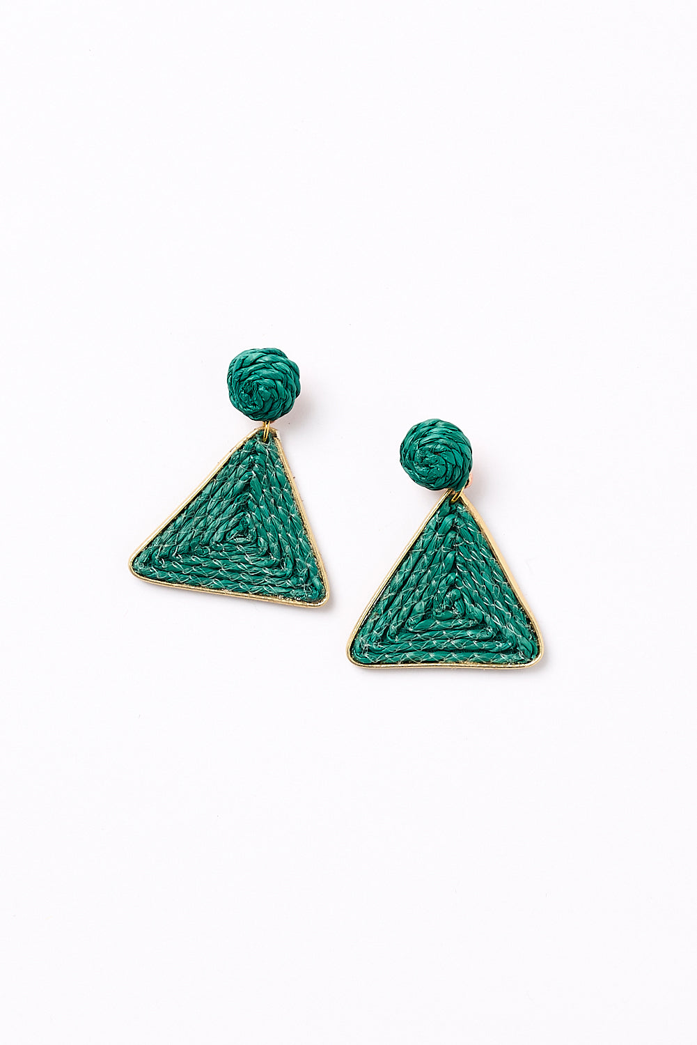Woven Triangle Earrings in Green