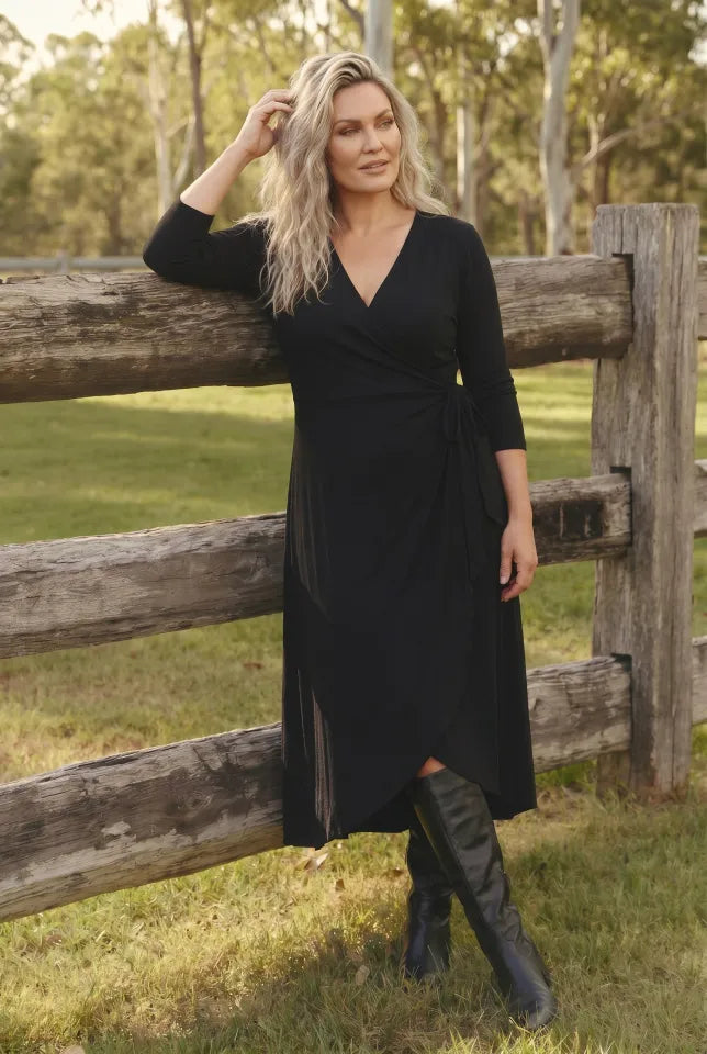 Wrap Stretch Dress in Black
