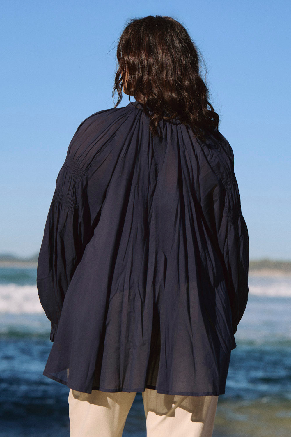 Wren Billow Sleeve Blouse in Navy