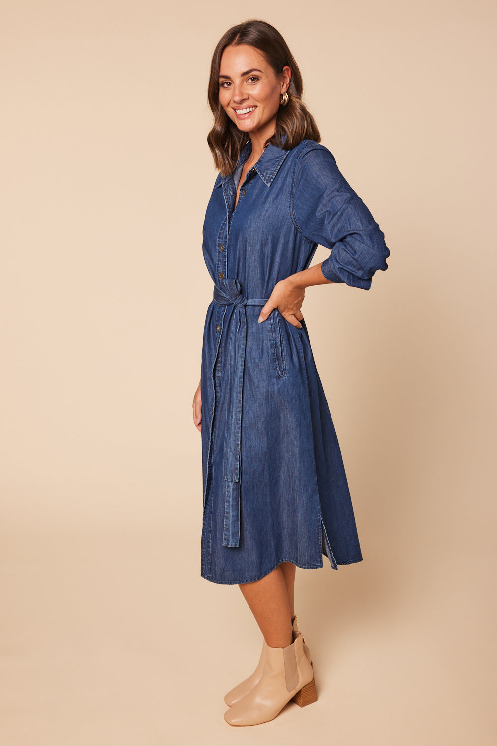 Abbey Chambray Dress in Navy (7113004122186)