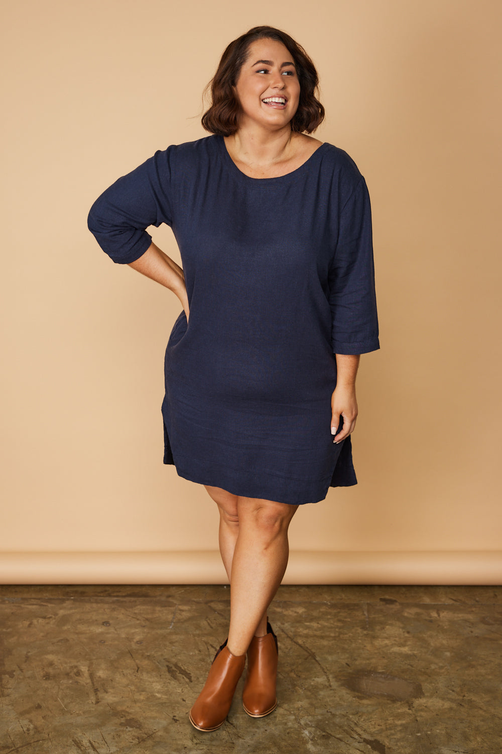 Boatneck Shift Dress in Navy (6795572478026)