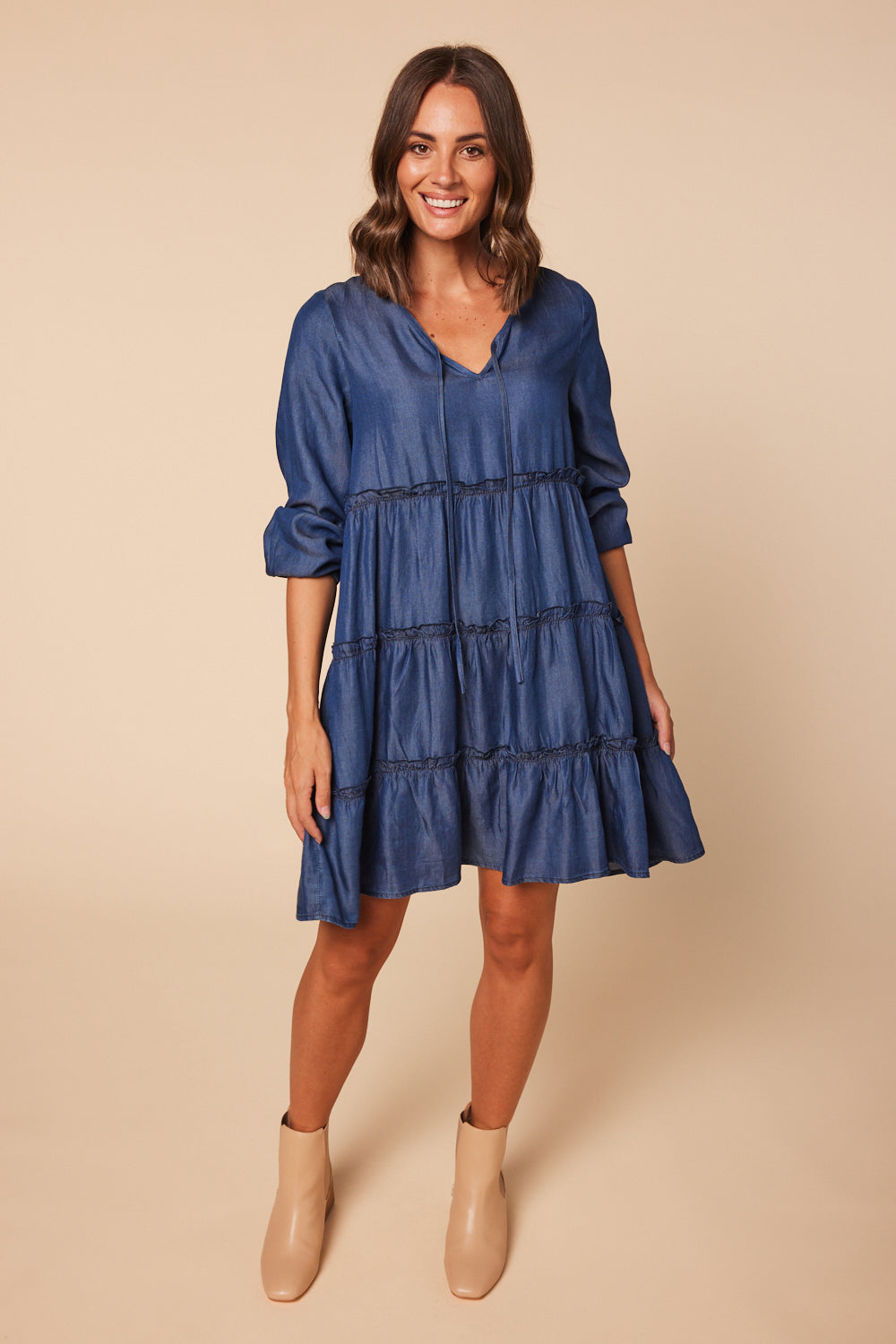 Ingrid Tiered Dress in Mid Blue (7097127305290)