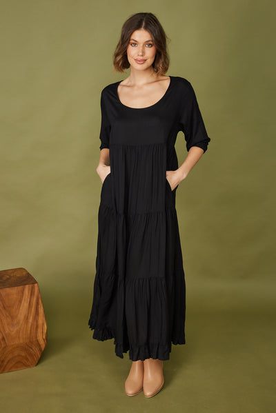 Sabre 3/4 Sleeve Dress in Black (6568465334346)