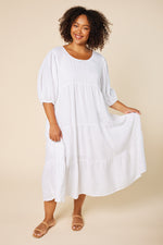 Sabre Linen Puff Sleeve Maxi Dress in White