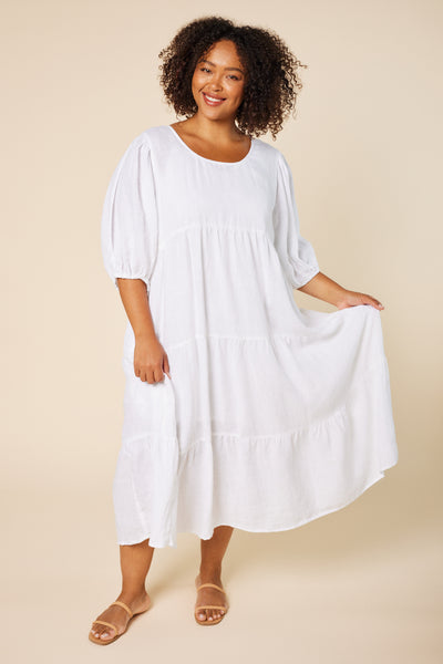 Sabre Puff Sleeve Maxi Dress in White (6997666857034)